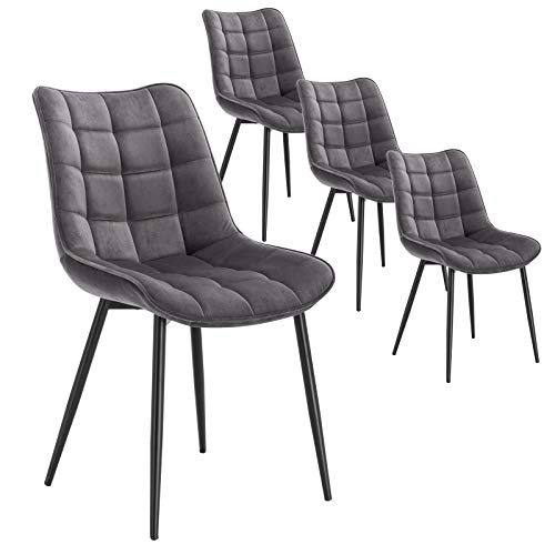 WOLTU Pack de 4 Sillas de Comedor Asiento de Terciopelo Silla Diseño Silla Tapizada Estructura Metálica Sillón con Respaldo Silla de Cocina Gris Oscuro