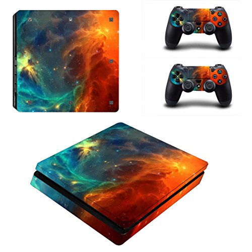 Wondder PS4 Slim Pegatina de Piel, Pegatina de Piel Adhesiva de Vinilo de Protección para PS4 Slim Consolas + 2 Pieles de Controlador + 2 x Agarraderas de Silicona (Color 17)