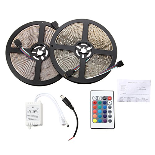 WOVELOT 2x5M 10M 5050 SMD 300 RGB LED Lampara de la tira flexible Impermeable + 24 colores Controlador del IR