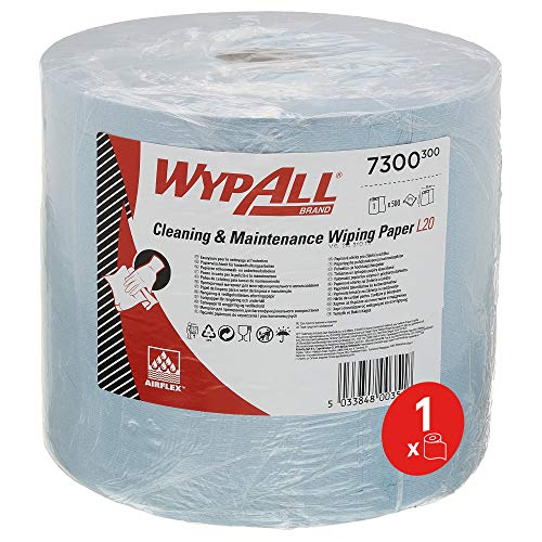 WypAll 7300 Rollo Jumbo de paños de celulosa para tareas de mantenimiento L20, 2 capas, Azul, 1 rollo x 500 hojas