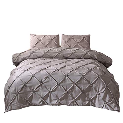 Xingsiyue Plisado Juego de Funda Nórdica - Ropa de Cama de Pintuck Pinch Pleat Bedding(Gris,220 x 240 cm)