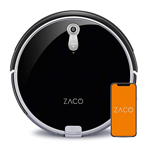 ZACO A8s-Robot 3 en 1 de aspiración y fregado, navegación inteligente PanoView y base de carga, sistema de notificaciones servicio de voz Alexa, negro piano, 22 W, 64 Decibeles