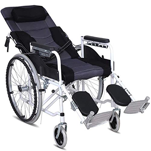 ZXGQF Silla de ruedas autopropulsable, Plegable ligera Tránsito Reclinable Silla De Ruedas- Reposabrazos y Reposapiés extraíble Cinturon de seguridad, para mayores y discapacitados (Half-lying gray)