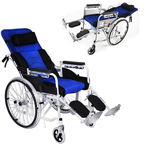 ZZYYZZ Silla de Ruedas Plegable Ligera Aluminio, Liviana, Manual, Silla de Ruedas, cinturón Plegable, Sentado, Semi reclinado, Malla Transpirable antiescaras,Blue