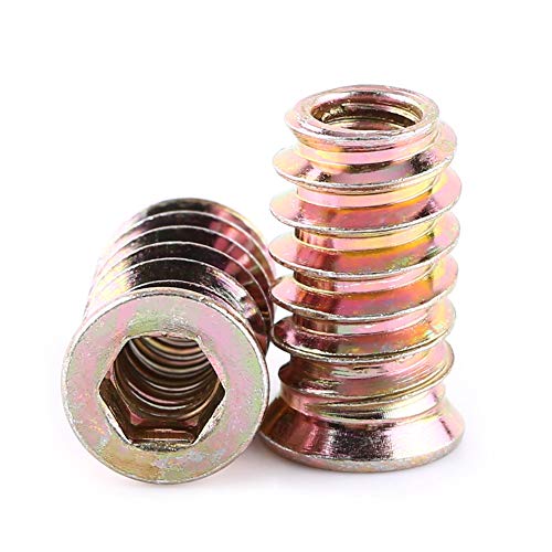 20PCS Tuercas insertables roscadas, insertos de madera roscada con accionamiento hexagonal galvanizado para surtido de muebles de madera(M6*20mm)