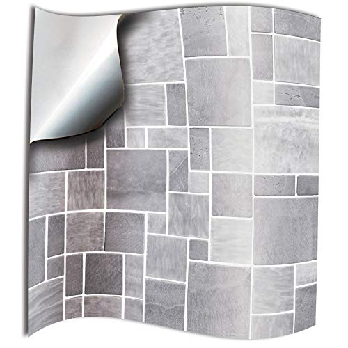 24x Gris blanco Lámina impresa 2D 10x10cm PEGATINAS lisas para pegar sobre azulejos cuadrados de 10cm en cocina, baños resistentes al agua y aceite