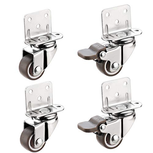 4pcs L-Typ Ruedas de Ruedas de Ruedas, Goma Ruedas giratorias Muebles Ruedas, Doble Rodamientos/Lisa, por Cuna, Silla, Mesa Lateral(1.25 inch)