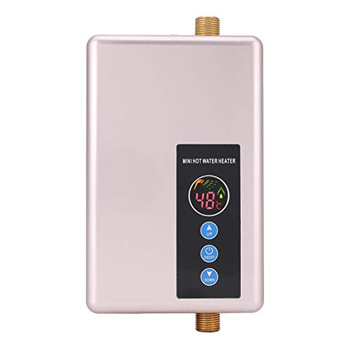 5500W Calentador de Agua Eléctrico Instantáneo Grifo Sin Tanque Calentamiento Calentador de Agua Automático Digital LCD de Caldera Termostato Temporizador portátil Ajustable Programable(Oro)