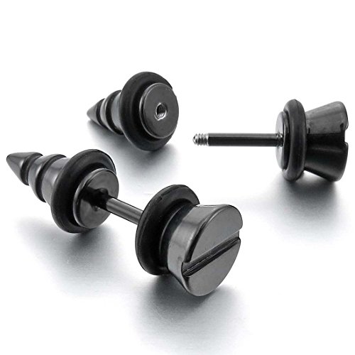 Acero inoxidable Pendientes - SODIAL(R) Acero Inoxidable Semental Pendientes Plastico Caucho Negro Tornillo Espiga Pinchos Enchufe Encanto Atractivo Elegante Hombre