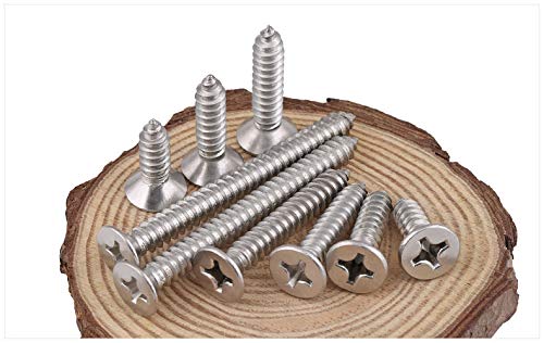 ANSIEDIO Tornillos para Madera, Tirafondos para Madera, Rosca Completa Cabeza Avellanada Cabeza Plana Tornillo Autorroscante, M4×20mm,50 pcs