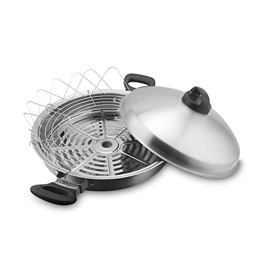 Antiadherente Sartén Wok Salteado Multifuncion Buque De Vapor Freidora Los 35cm, Acero Inoxidable 100% Libre De Toxinas Olla Gas E Inducción Universal