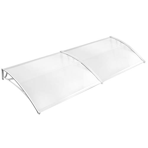 Aufun Marquesina para Puertas y Ventanas 300 x 100 cm Tejadillo de Protección Toldo Cubierta de Policarbonato en Jardín al Aire Libre Dosel de Techo, Soporte Blanco