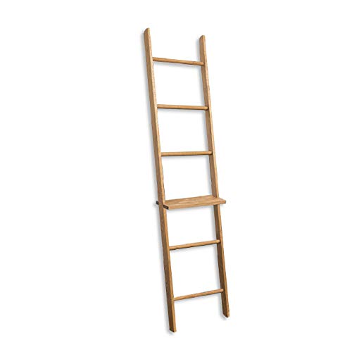 BALIBETOV Escalera Decorativa de Madera Pino - Ideal como Toalleros de Baño - Mueble Perchero Organizador Auxiliar para Baño, Cocina u Oficina. Decorativas Moderna Chic (Madera con estante, 150 cm)