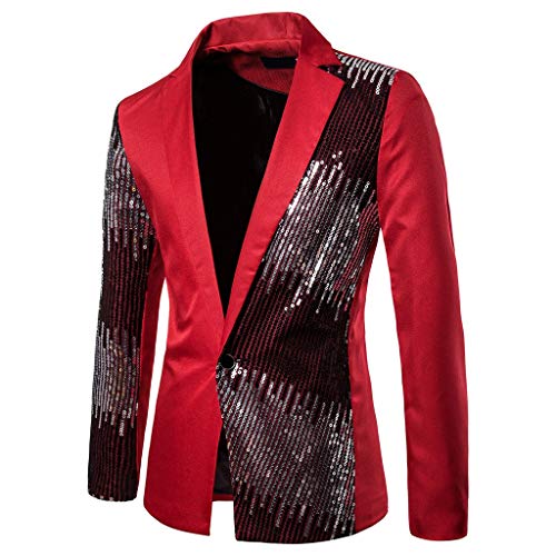 Baohooya Trajes de Chaqueta Hombre - Lentejuelas de Oro Traje de Rendimiento Casual Banquete Ceremonia Traje Al Estilo Occidental (M, Rojo)