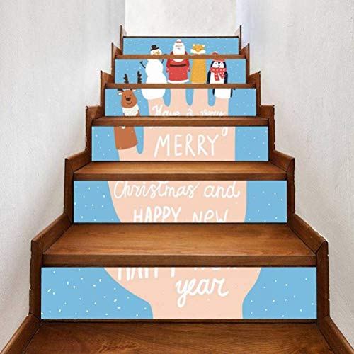 BinLZ Christmas Dress Up Creative Stairs Sticker Cartoon Christmas PVC Wall Sticker, Photo Color, 100 * 18cm*6 Pieces