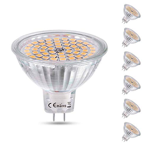 Bombillas LED GU5.3 MR16 5W (Halógena 35W), Luz Fría 6500K, 500LM, 120 Grados, Foco LED Empotrado de 12V AC/DC, Bombilla LED GU5.3 12V para Baño/Cocina/Vitrina, No Regulable, pack de 6