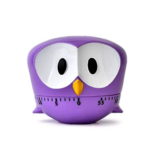 Búho Lindo de la Historieta Timers Mini 60 Minutos Temporizador de Cocina de Dibujos Animados Temporizador Animal CookingClock Fuerte Alarma Manual Kitchen Timer (púrpura)