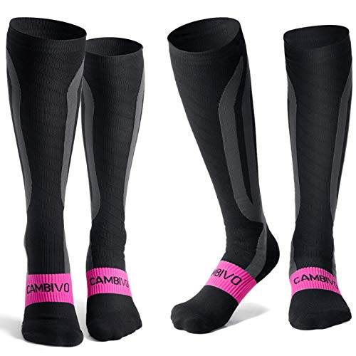 CAMBIVO 2 Pares Calcetines de Compresion Mujer, Medias de Compresion Hombre, Calcetines Compresivos Enfermera para Trabajo, Ciclismo, Trotar, Correr, Deporte, Volar, Running, Acampada