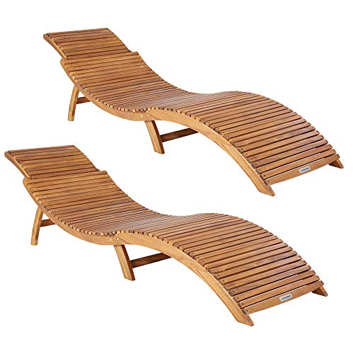 Casaria 2X Tumbonas Plegable de Madera de Acacia con apoyacabezas Ajustable y Asas 190 x 60 cm jardín Playa Exterior