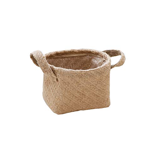 Cesta de almacenamiento de escritorio de yute tejido mixto, organizador para el hogar, cubos de algodón y lino, plegable, con asa, decoración para el hogar, juguetes (Beige, S)