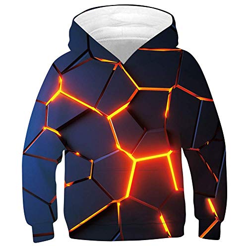 chicolife Novedad Sudaderas con Capucha para niñas Impreso en 3D Rojo Agrietado Cubo Horizontal Sudaderas para niño Sudaderas con Capucha de Ajuste Holgado para Cosplay Traje Familiar S