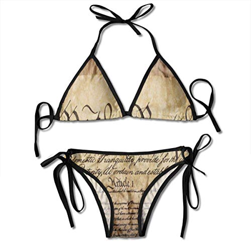 Conjunto de Bikini para Mujeres, Texto de la Constitución Vintage de América Gloria Nacional Tema del 4 de Julio, Traje de Baño de Dos Piezas