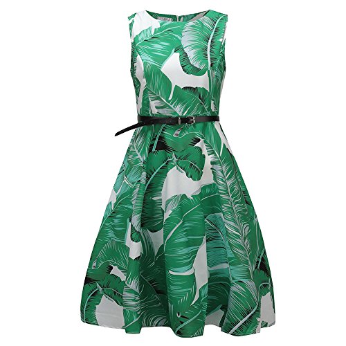 COZOCO Vestido de Cóctel de Estilo Tropical Bohemio de Manga Larga Floral Fiesta de Otoño Vestido Corto Mujer(Verde，XXL