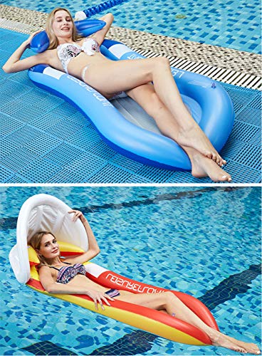 Cozywind Colchoneta Hinchable Piscina Flotador Inflable, con Toldo Desmontable, Tumbona Hinchable de Playa, Sofá Hinchable Plegable con Almohada,160×90CM