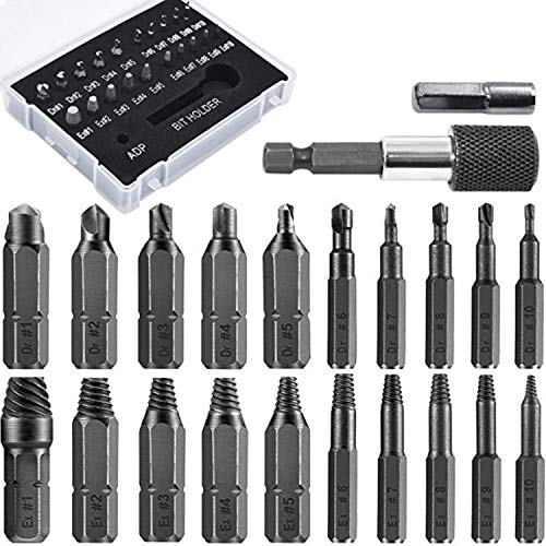 Cozywind Kit Extracción Tornillos Dañados,22 Piezas Extractor Tornillos, Juego Extractor Tornillos, HSS Magnética Juego Removedor Pernos con 10 Tamaños Taladros y Extractor para Tornillo Roto.