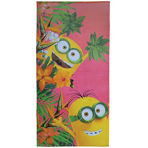 CTI 044254 – Toalla de Playa los Minions y Flores, algodón, 360 g/m², 150 x 75 cm, Color Coral