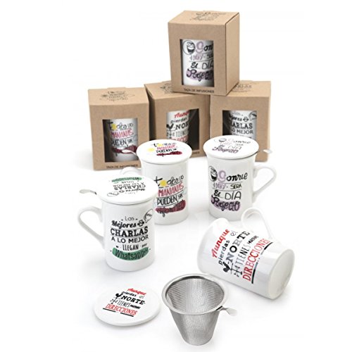 Curia Grabador Tazas para infusión con Frases Divertidas. Pack 4 Unidades