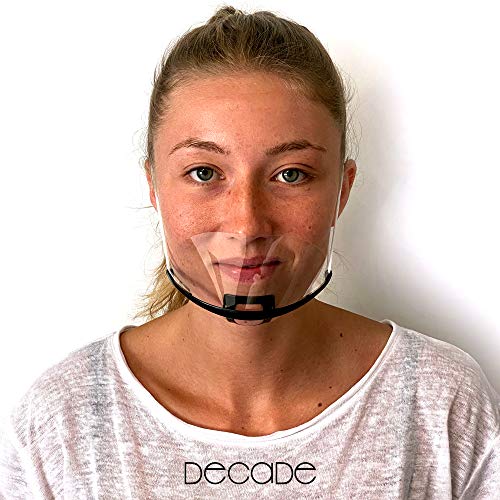 Decade® Mascarilla de plástico en negro, blanco, transparente, rosa; para la barbilla, protector de boca y nariz, transparente, de PVC, protección facial de plexiglás