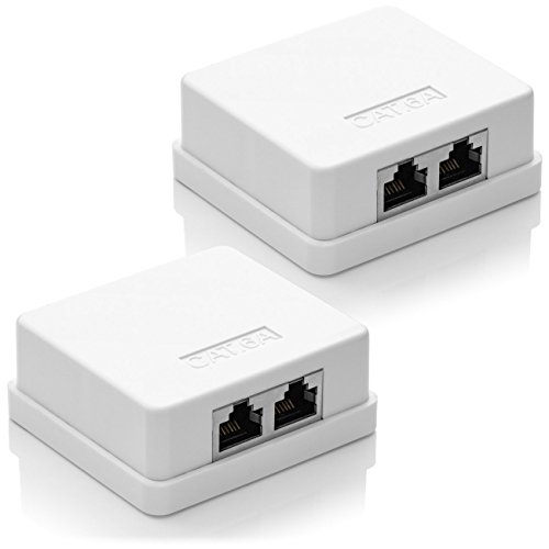 deleyCON 2X Cat 6a Superficie RJ45 2X Puertos Conector de Red Blindados FTP 10 Gbit Ethernet LAN Cable de Conexión - Blanco