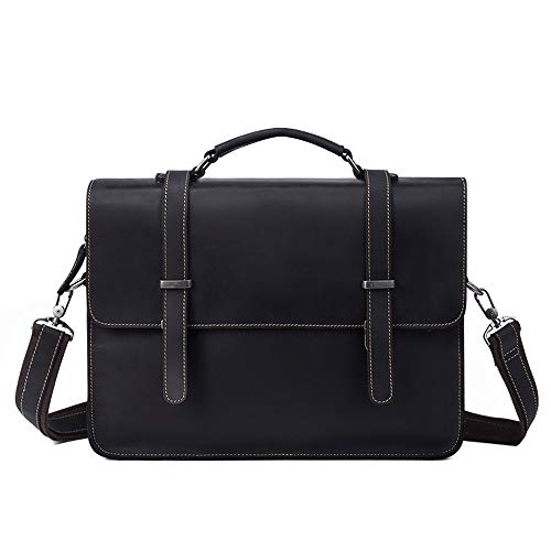 DKEE Mochila para Exteriores Bolso De Los Hombres Cuero Retro Maletín De Negocios Bolso Los Hombres De Moda Informal Sección Transversal Hombro 14 Pulgadas La Computadora (Color : Black)