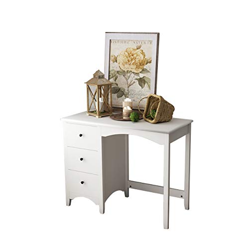 DlandHome Tocador de Maquillaje de 3 Cajones, Mesa de Maquillaje 95 x 45 x 75 cm de MDF & Madera de Pino, para Dormitorio, Vestidor, Blanco