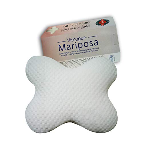 Duérmete Online - Almohada Cervical Mariposa Espuma Viscoelástica | Forma Anatómica y Ortopédica para Dormir de Lado | Protección antiácaros | Funda Termorreguladora, Blanco, 59 x 45 x 12 cm