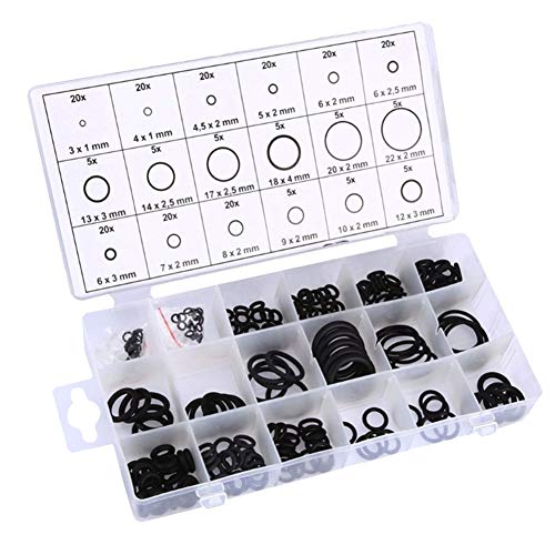 DXIA 225 Pcs 18 Tamaños Kit, Sellos de Junta, Tórica Arandela Surtido Kit, Negra Juntas de Tuberías Hidráulicas, Tórica Arandela Surtido Kit de Goma de Sellado, Juego de Arandelas Sellado