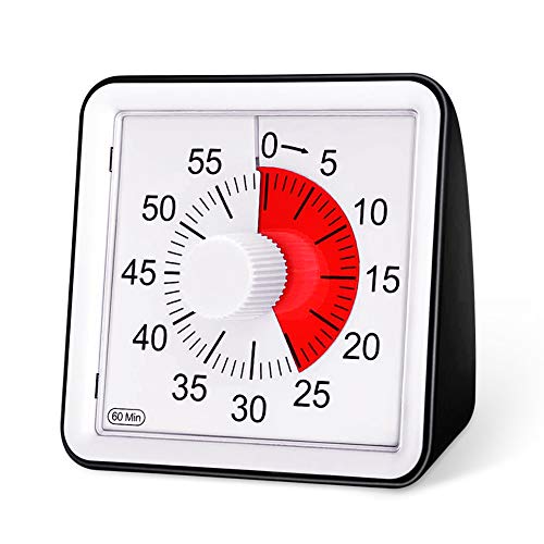 E-More Temporizador de Cocina, Temporizador analógico Visual de 60 Minutos, Temporizador de Cuenta Regresiva para niños y Adultos, Alarma Baja/Fuerte, sin tictac, 8 cm / 3 Pulgadas