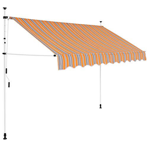 EBTOOLS- Toldo Articulado con Armazón, Toldo Retráctil Operación Manual Terraza Balcón Toldo Extensible 250 cm Amarillo Azul Rayas Resistente a UV Viento, para Jardín Terraza Exterior