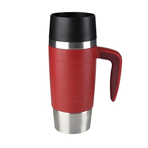 Emsa Travel Mug Handle Taza Termo, Acero Inoxidable/Silicona, Rojo/Plateado, 0.36 L, 1 Unidad