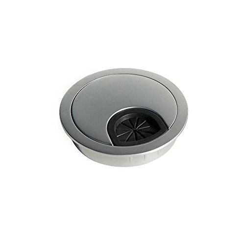 Emuca - Pasacables de mesa circular Ø60mm de zamac cromado mate, tapa pasacables encastrable en mesa de oficina/escritorio