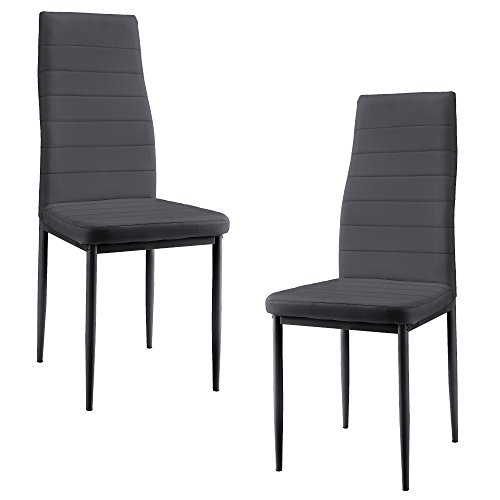 [en.casa] 2 x sillas de Comedor (Gris) 96cm x 43cm x 52cm tapizadas de Cuero sintético Comedor/salón/Cocina - Set