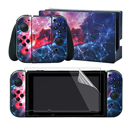 eXtremeRate Juego Completo de calcomanías para Placa Frontal para Nintendo Switch/NS con 2 Protectores de Pantalla (Consola y Joy-con y Base y Agarre)