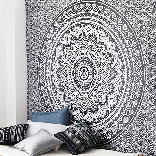 Eyes of India - Doble, Reina Tresillo Mandala Decorativo Tapiz Indio Cubrecama Manta de Playa Boho Bohemio - Negro #1, 84 X 94 in. (213 X 238 cm)