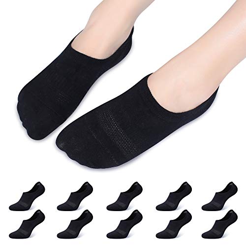 Falechay Calcetines Cortos Tobilleros Hombre y Mujer Invisibles 10 Pares Algodón Calcetines Transpirables Verano Negro 43-46