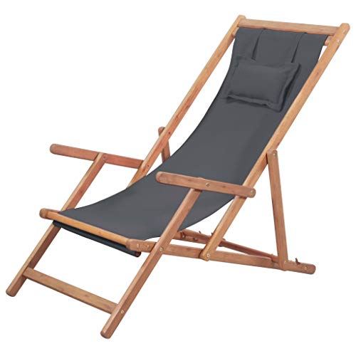 Festnight Silla de Playa Jardin Tumbonas Plegable 3 Posiciones Ajustables con Almohada Gris