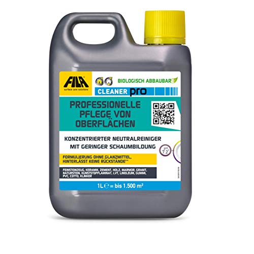 Fila CLEANER Detergente neutro concentrado para barro, gres porcelánico, cerámica esmaltada, clinker, cemento, madera, piedra natural, granito, aglomerados, mármol envejecido, cantos y guijarros 1 litre