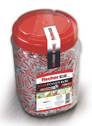 fischer - Bote DuoPower 6X30, tacos para pared, tacos para colgar, tacos universales, tacos de nylon, Bote de 750 Uds