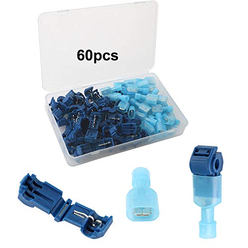 FULARR 60Pcs (30 Pairs) Premium T-Tap Cable Conectores Kit, T-Tap Rápido Empalme Terminal y Totalmente Aislado Macho Butt Terminal –– Azul