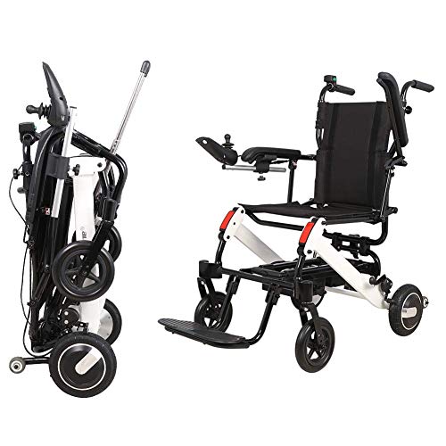 GJJSZ Silla de Ruedas eléctrica, Coche Auxiliar Externo para discapacitados Plegable Doble timón Smart Compacto portátil Ligero Scooter Ligero 20.5KG Puede Conducir 15 km